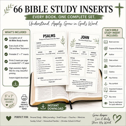 Bible Study Inserts | Complete 66-Book Bible Study Set (Instant Download)
