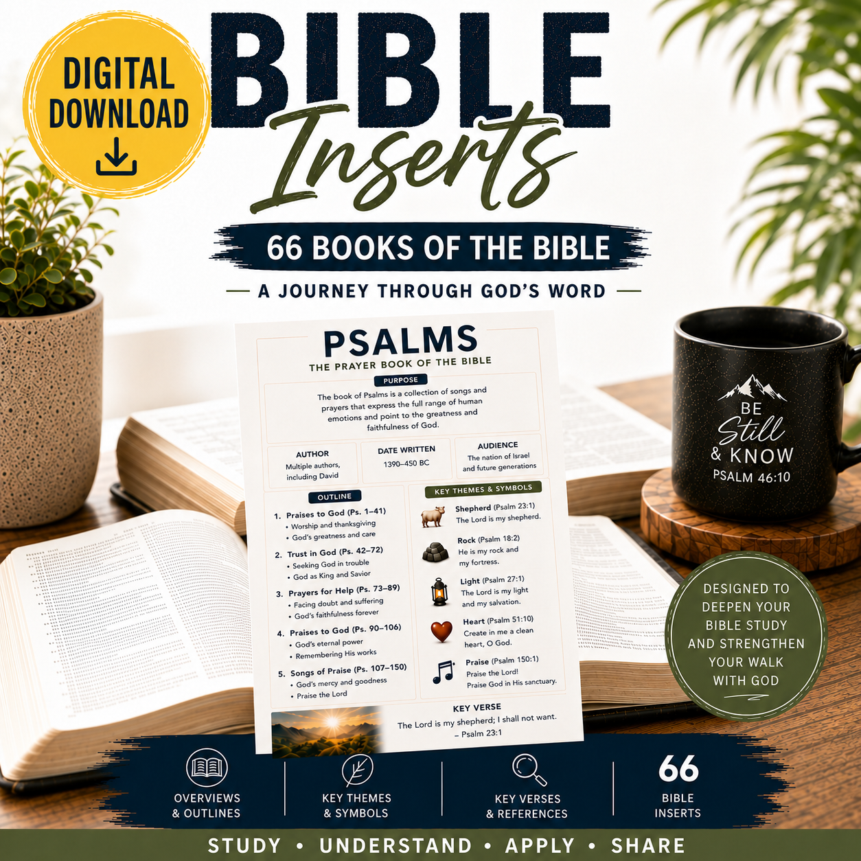 Bible Study Inserts | Complete 66-Book Bible Study Set (Instant Download)