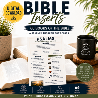 Bible Study Inserts | Complete 66-Book Bible Study Set (Instant Download)