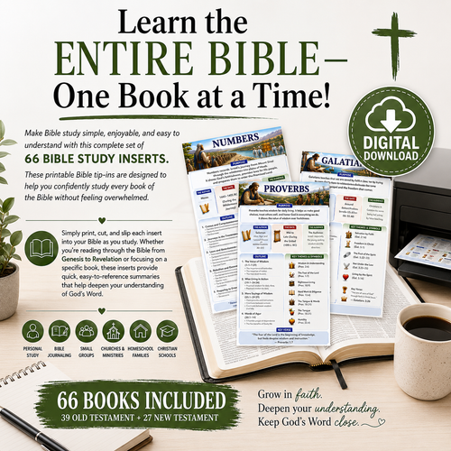 Bible Study Inserts | Complete 66-Book Bible Study Set | Loaded Bible Tip Ins (Instant Download)