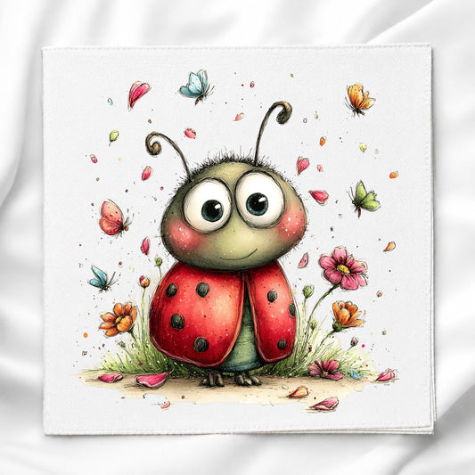 Cute Lady Bug Fabric Panel Quilt Block