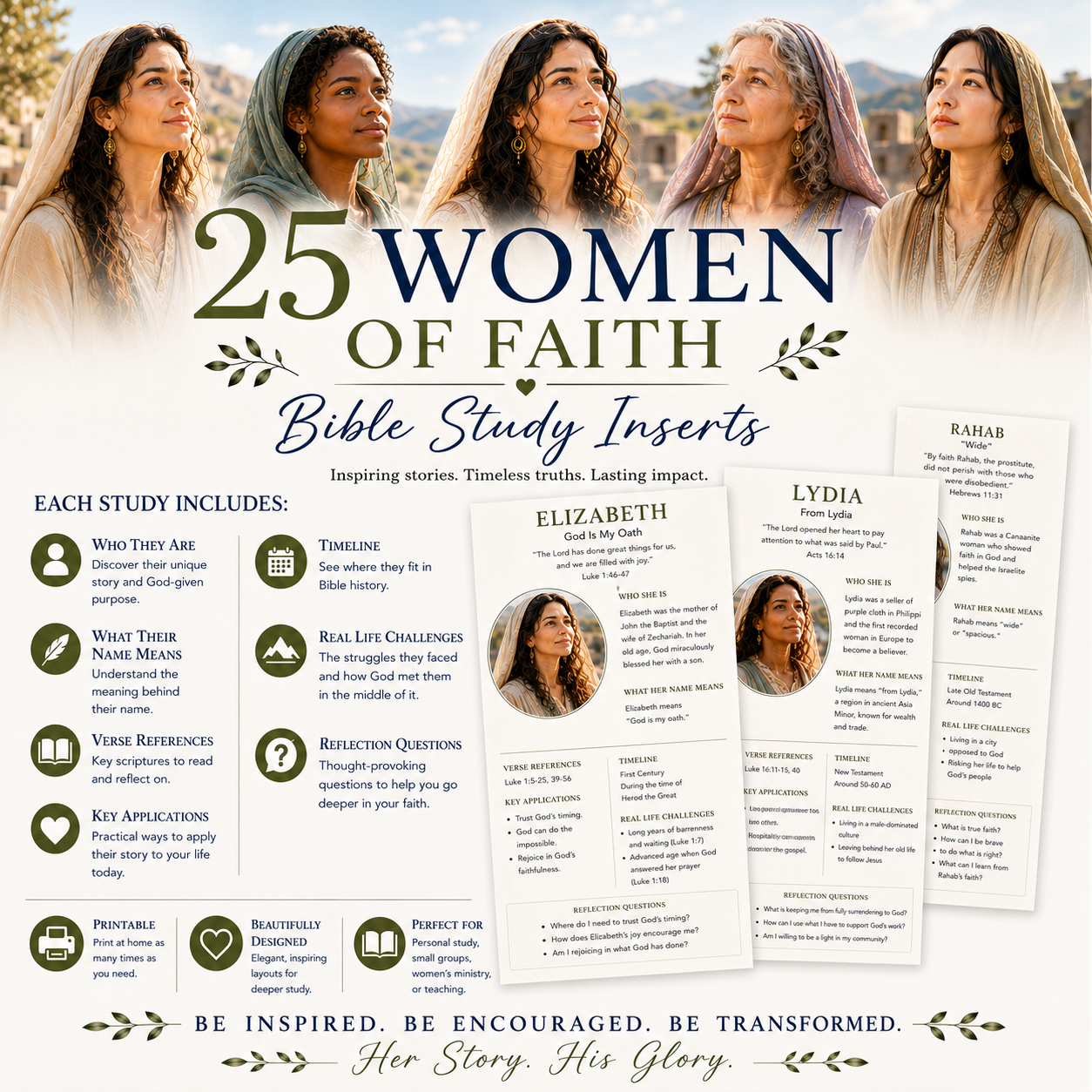 Women of the Bible Study Inserts | 25 Inspiring Women of Faith (Instant Download)