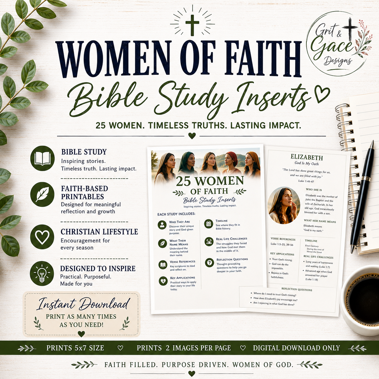 Women of the Bible Study Inserts | 25 Inspiring Women of Faith (Instant Download)