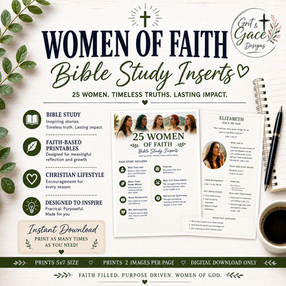Women of the Bible Study Inserts | 25 Inspiring Women of Faith (Instant Download)