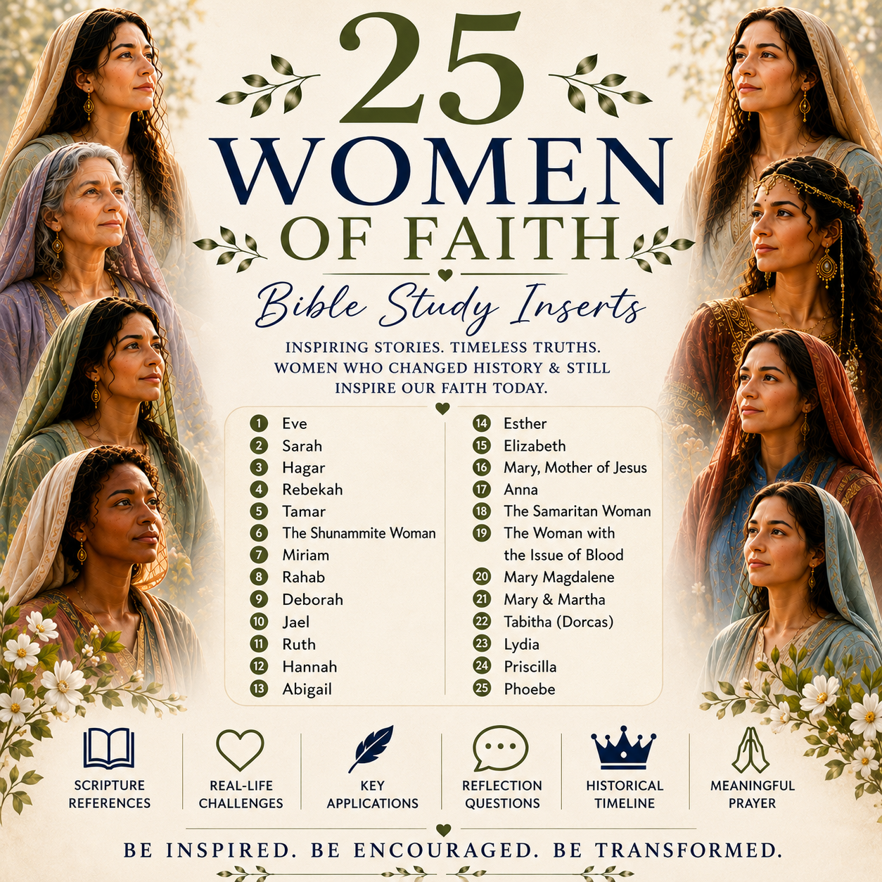 Women of the Bible Study Inserts | 25 Inspiring Women of Faith (Instant Download)