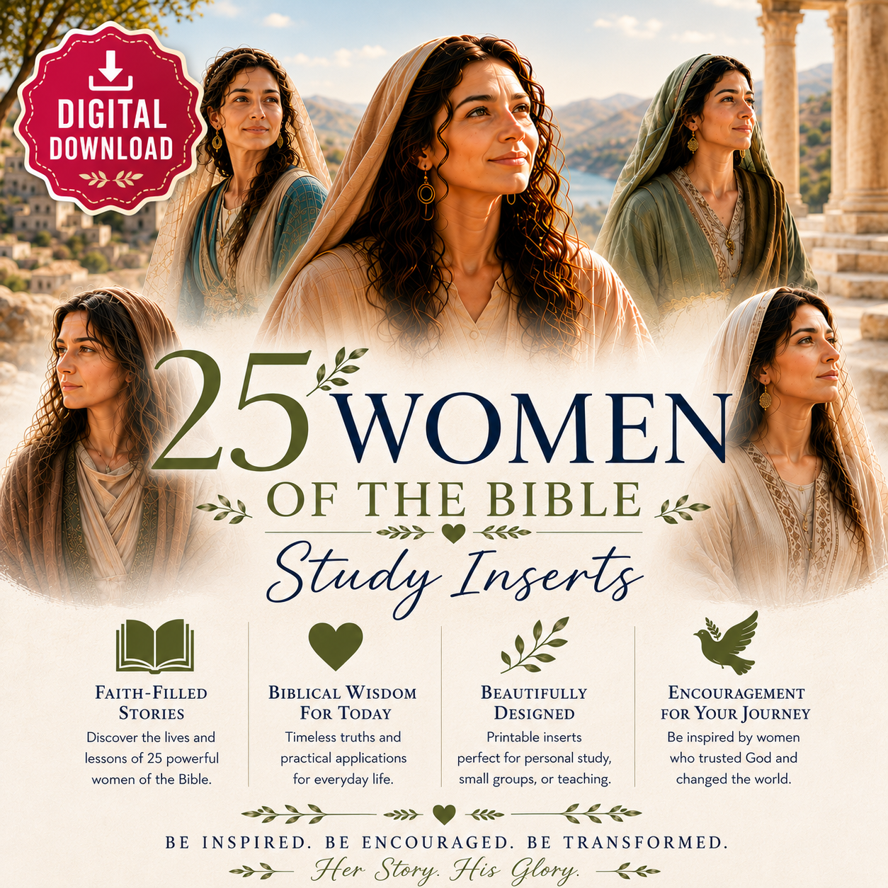 Women of the Bible Study Inserts | 25 Inspiring Women of Faith (Instant Download)