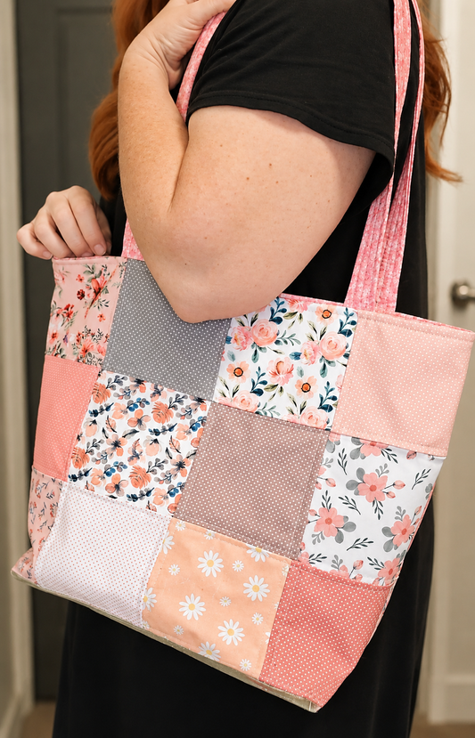Cottagecore Floral Pink Patchwork Quilted Tote Bag